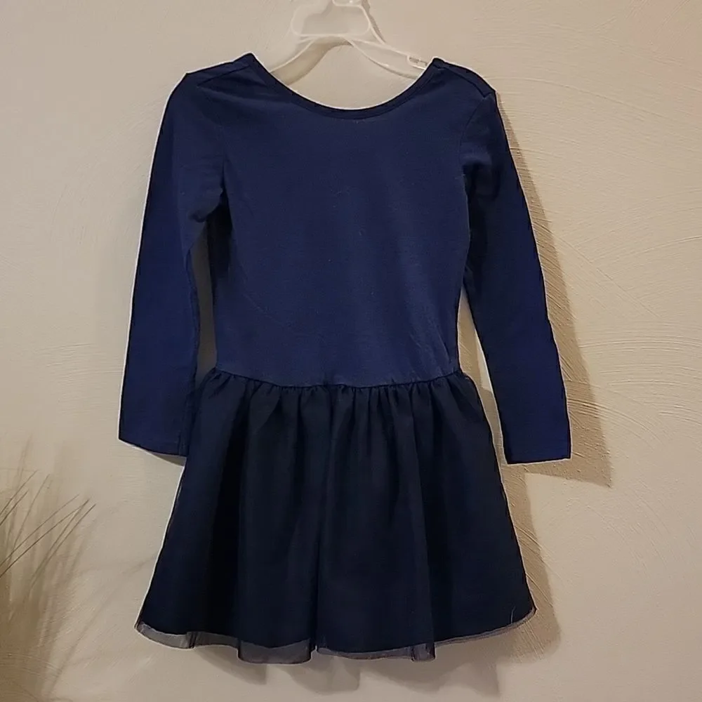 OLD NAVY BLUE LONG-SLEEVE DRESS WITH TULLE SKIRT, SIZE 5